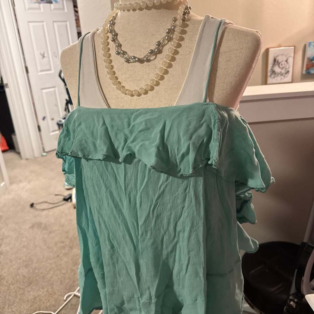 Free People Intimately Cascades Ruffle Cami Tank Top in Aqua Sea Green